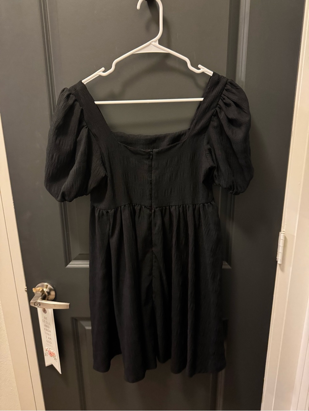Black Puff Sleeve Square Neck Mini Dress - Picture 4 of 4